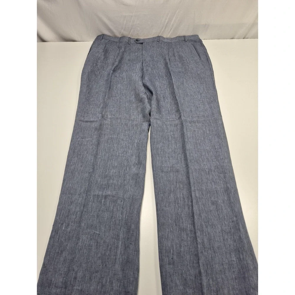 Peerless Couture Dress Pants Men's 48x36 Blue Linen Pleated Classic Summer NWT